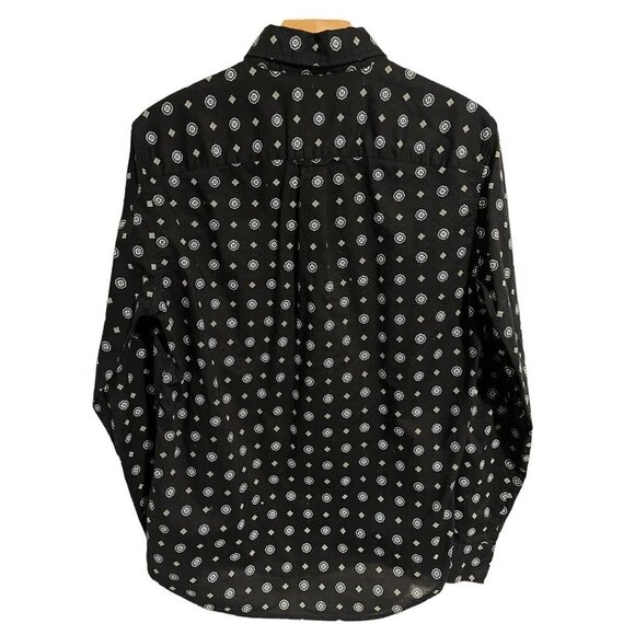 American Eagle Mens Small Button Up Collared Top Blouse Black Geometric - Picture 8 of 9
